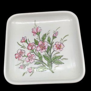 Schonwald Germany Hand Painted Serving Dish Plate Signed 1984 Pink Floral 6" Sq
